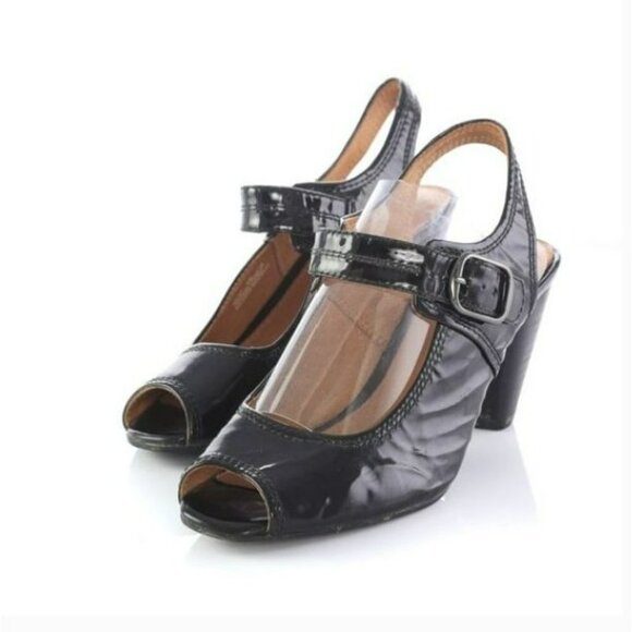 Clarks Artisan Black Patent Leather‎ Peep Toe Heels 9.5 - Picture 2 of 13